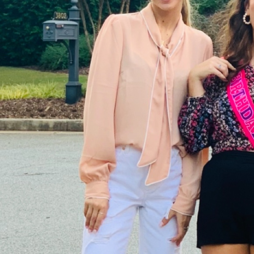 Nude sheer long sleeved dress shirt